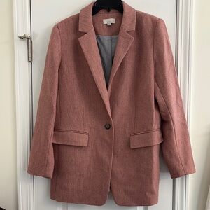 LOFT Pink and Grey Herringbone Boyfriend Blazer for Women